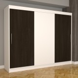 Dulap Dormitor Nova Eco 250 cm x 200 cm , fara oglinda , alb cu usi glisante alb wenge