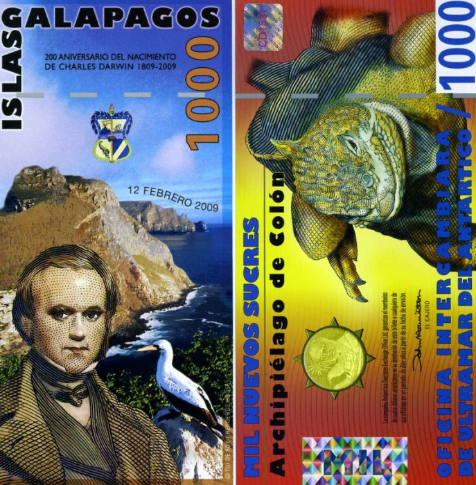 INSULELE GALAPAGOS █ bancnota █ 1000 Francs █ 2009 █ POLYMER █ UNC █ necirculata