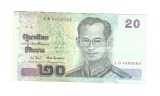Bancnota Thailanda 20 baht 2003-2013, semnatura KC si PT, circulata, stare buna