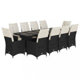 Cumpara ieftin Set bistro de gradina, 11 piese, cu perne, negru, poliratan