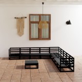 VidaXL Set mobilier de grădină, 10 piese, negru, lemn masiv pin 3075853
