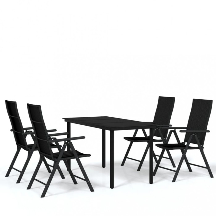 Set de servit masa pentru gradina, 5 piese, negru