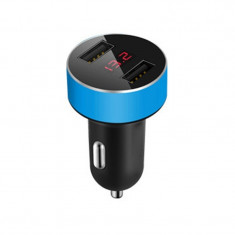 Incarcator dublu auto, 2 x 3.1 A USB, indica voltaj, led rosu, negru - albastru foto