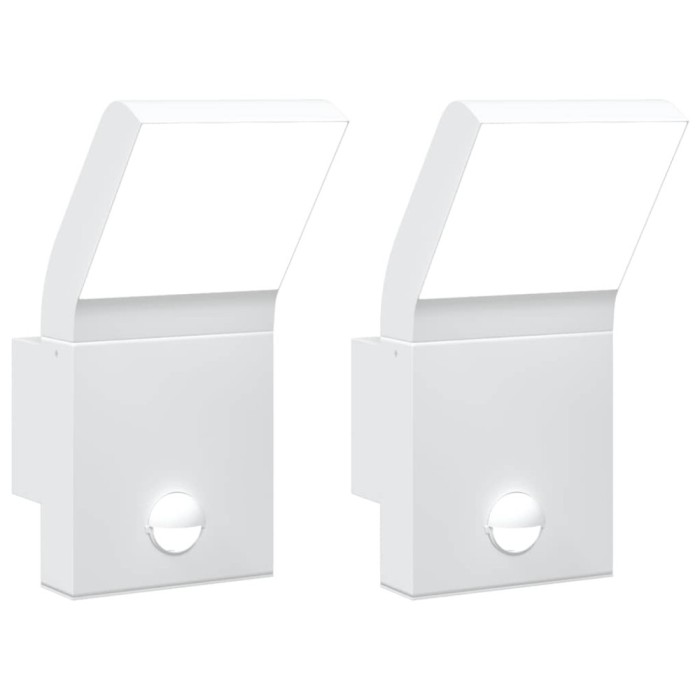 Lampi exterioare de perete LED/senzor 2 buc alb aluminiu turnat