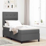VidaXL Pat cu arcuri cu saltea gri &icirc;nchis 100x200 cm țesătură