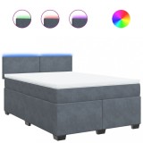 Cumpara ieftin Pat box spring cu saltea, gri inchis, 140x200 cm, catifea