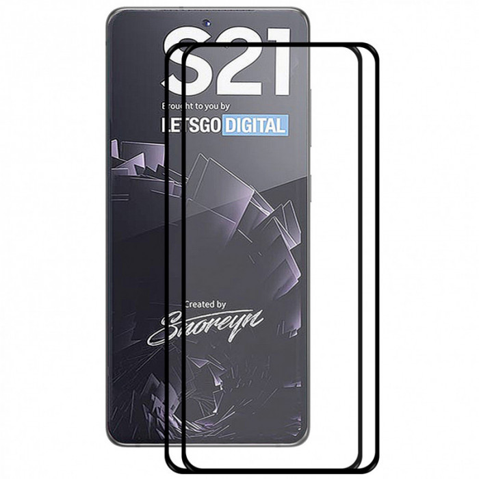 Folie Protectie Ecran Enkay pentru Samsung Galaxy S21 5G, Sticla Flexibila, Full Face, Full Glue, Set 2 buc, 0.26mm, 9H, 2.5D, Neagra