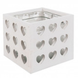 Cumpara ieftin Vaza lemn cu interior sticla alba 14 x 14 x 13 cm