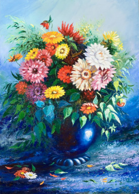 Tablou canvas Flori, margarete, multicolor, pictura, buchet2, 90 x 60 cm foto