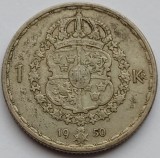Suedia, 1 Krone 1950 Gustav V , 1907 - 1950&nbsp;
