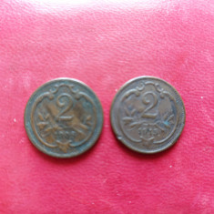 Moneda 2 heller 1908,2 heller 1915 Austria.