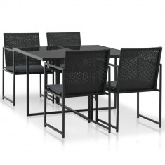 vidaXL Set mobilier de exterior cu perne, 5 piese, negru, poliratan foto