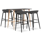 vidaXL Set mobilier de bar, 5 piese, negru și gri 3057467