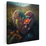 Tablou inima din flori variate, plante, iarba, in natura, verde 1635 Tablou canvas pe panza CU RAMA 80x80 cm