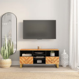 Dulap TV, maro si negru, 100x33,5x46 cm, lemn masiv de mango GartenMobel Dekor, vidaXL