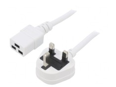 Cablu Alimentare 3m Alb 13A 3x1,5mm2 cu Mufă BS 1363 și Conector IEC C19 foto