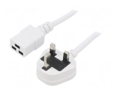 Cablu Alimentare 3m Alb 13A 3x1,5mm2 cu Mufă BS 1363 și Conector IEC C19 foto
