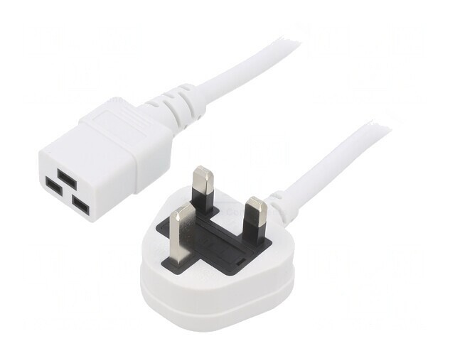 Cablu Alimentare 3m Alb 13A 3x1,5mm2 cu Mufă BS 1363 și Conector IEC C19
