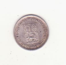 Monedă argint Venezuela 25 centimos 1954 - Y# 35, Sch&ouml;n# 43