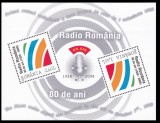 Societatea Rom&acirc;nă de Radiodifuziune, 80 de ani, bloc de 2 timbre, 2008, LP 1820a, MNH