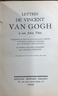 Lettres de Vincent van Gogh a son frere Theo(Scrisori de la Vincent van Gogh catre fratele sau Theo- carte in franceza)- Vincent van Gogh foto