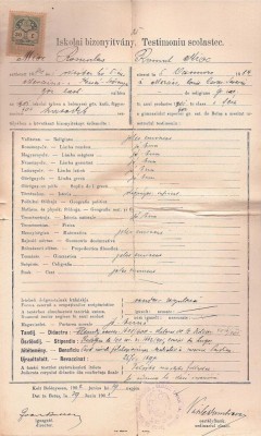 A3353N Testimoniu scolastic Romulus Mioc (viitor primar Petroșani, prefect al județului Hunedoara), 1902, Gimnaziul rom&amp;acirc;n greco-catolic din Beiuș foto