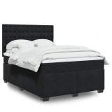 VidaXL Pat box spring cu saltea, negru, 140x200 cm, catifea