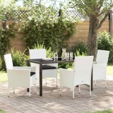 vidaXL Set de masă pentru grădină cu pernă 5 pcs Alb Rattan poli