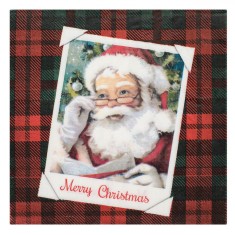șervețele de Masă, &quot;Merry Christmas&quot;, Carouri cu Moș Crăciun, 33x33cm, Set 20 Buc, 2 Straturi, Roșu și Verde