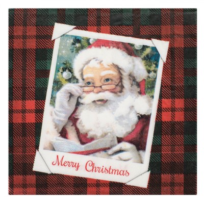 șervețele de Masă, &amp;quot;Merry Christmas&amp;quot;, Carouri cu Moș Crăciun, 33x33cm, Set 20 Buc, 2 Straturi, Roșu și Verde foto