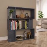 Bibliotecă/Separator cameră, gri extralucios, 80x24x96 cm PAL