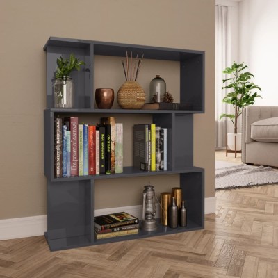 Bibliotecă/Separator cameră, gri extralucios, 80x24x96 cm PAL foto