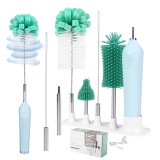 Perie Electrica Biberoane Salestore.ro&reg; &ndash; 3 Viteze, 4 Capete, Tijă Telescopică, USB, IPX7, 7W, Alb/Verde