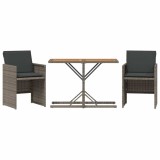 Cumpara ieftin Set bistro de gradina cu perne, 3 piese, gri, poliratan