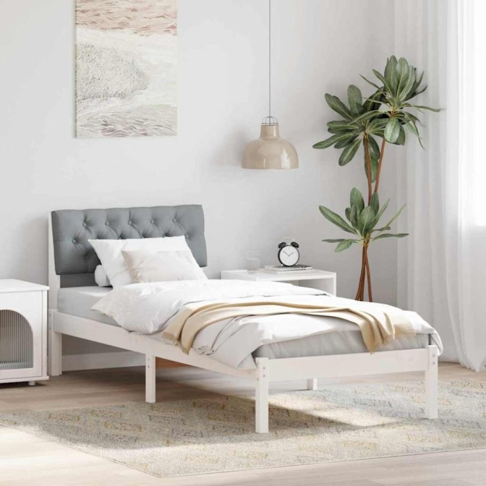 vidaXL Cadru de pat Alb și gri deschis 80 x 200 cm Lemn masiv de pin 878643