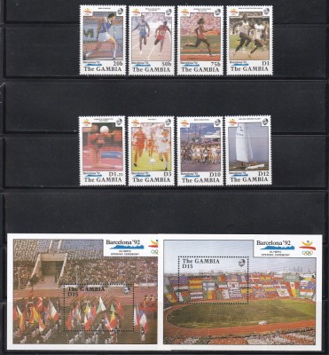 Gambia 1990 - Jocurile Olimpice-Barcelona, Serie + 2 Colite, Cota 39.50 Eu, MNH foto