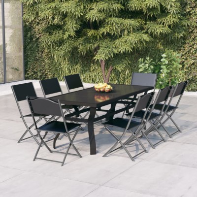 vidaXL Set de servit masa pentru grădină, 9 piese, gri și negru foto