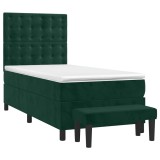 Cumpara ieftin Pat box spring cu saltea, verde inchis, 90x200 cm, catifea