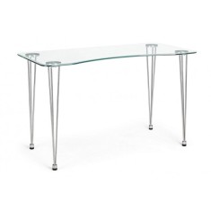 Birou Rondo blat sticla transparenta picioare crom 120x60x74 cm