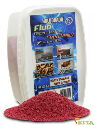 Haldorado - Fluo Micro Method Feed Pellet Chili&amp;amp;Squid 400g foto