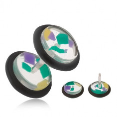 Piercing fals pentru ureche, cercuri din acrilic transparent, fragmente colorate