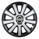 Set 4 capace roti Silver/black cu inel cromat pentru gama auto Nissan, R14