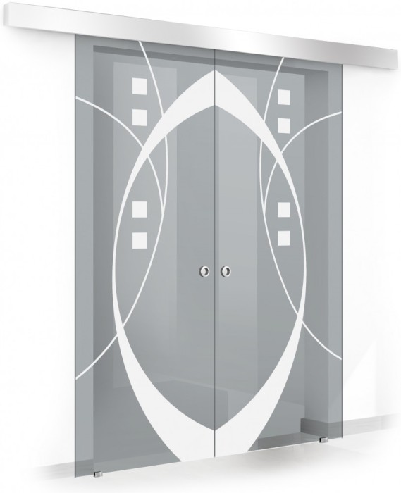 Usa culisanta Boss &reg; Duo model Shine alb, 80+80x215 cm, sticla gri securizata, glisanta in ambele directii