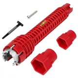 Cheie Multifunctionala Instalatii Sanitare Robineti Chiuvete, Plastic/Aluminiu, 21-28mm, 34-40mm, Universala, Rosu