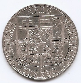 Cehoslovacia 20 Koruny 1934 - Argint, 34 mm, KM-17