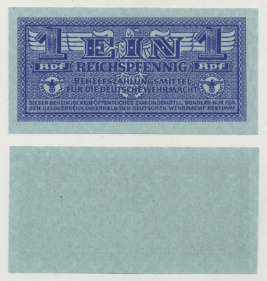 GERMANIA █ bancnota █ 1 Reichspfennig █ 1942 █ P-M32 Ro. 501 █ WEHRMACHT █ UNC foto