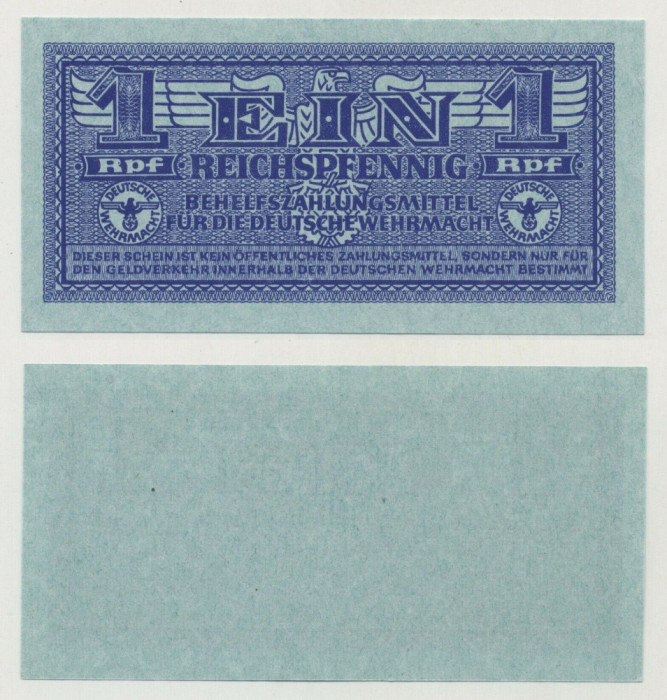 GERMANIA █ bancnota █ 1 Reichspfennig █ 1942 █ P-M32 Ro. 501 █ WEHRMACHT █ UNC