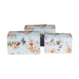 Cumpara ieftin Set 3 cutii depozitare carton multicolor Flowers 30x20x20 cm, 26x18x18 cm, 22x15x15 cm