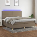 vidaXL Pat cu arcuri, saltea și LED, gri taupe, 200x200 cm, textil