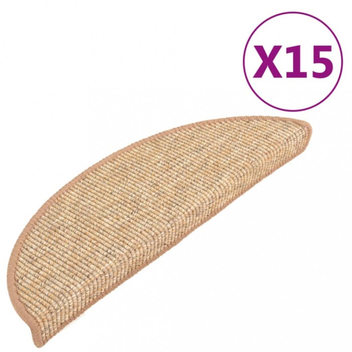 vidaXL Covorașe pentru scări, 15 buc., 56x17x3 cm, maro deschis, semirotunde